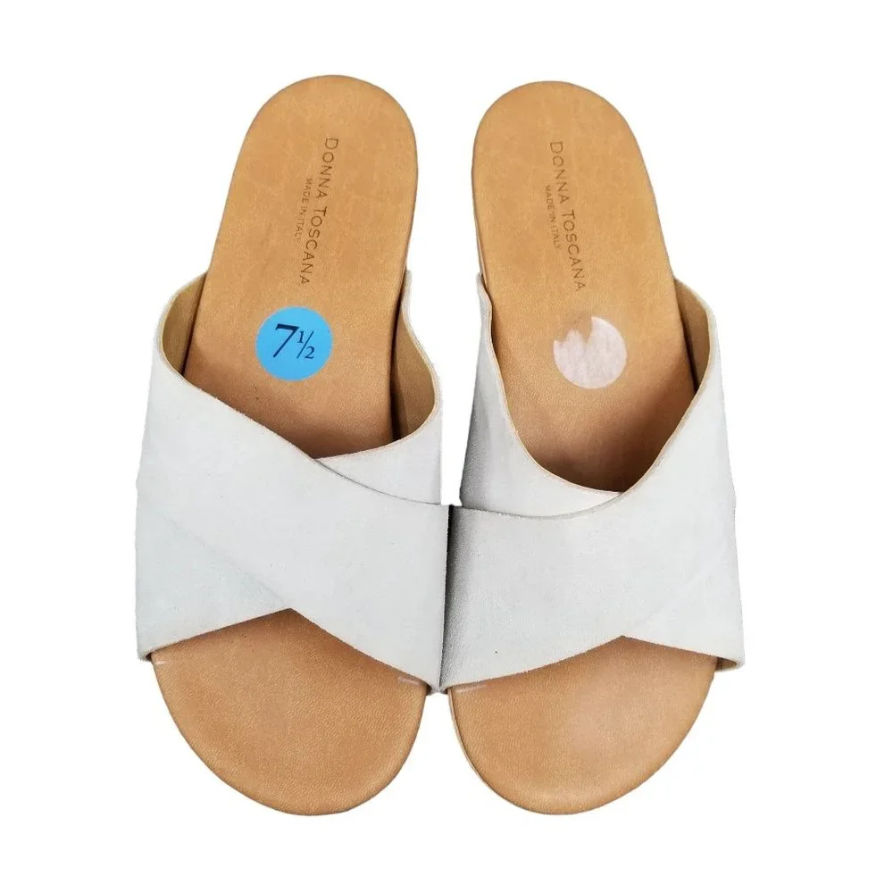Donna Toscana Wood Platform Slide Sandals Womens White Leather Italian Size 7.5 - Picture 9 of 12